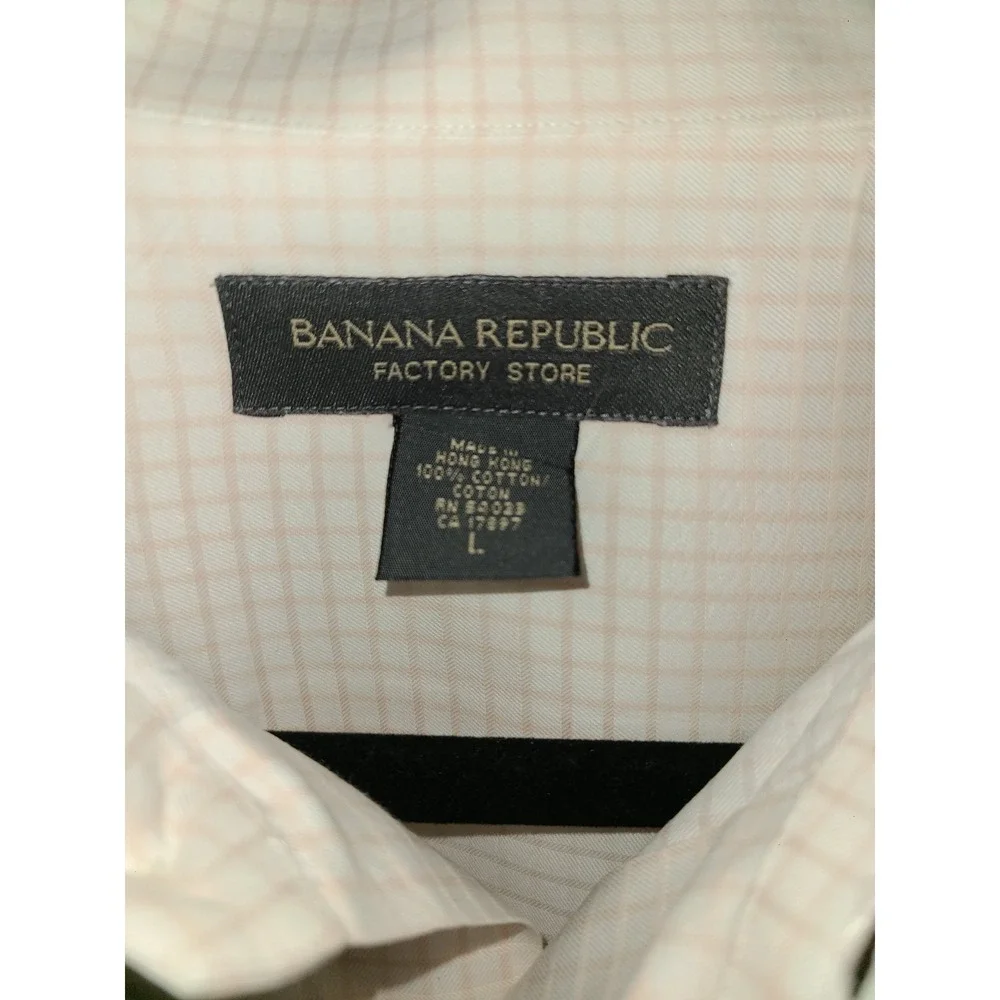 NWOT Banana Republic Mens Classic Fit Dress Shirt Orange Peach Checks 100%Cotton